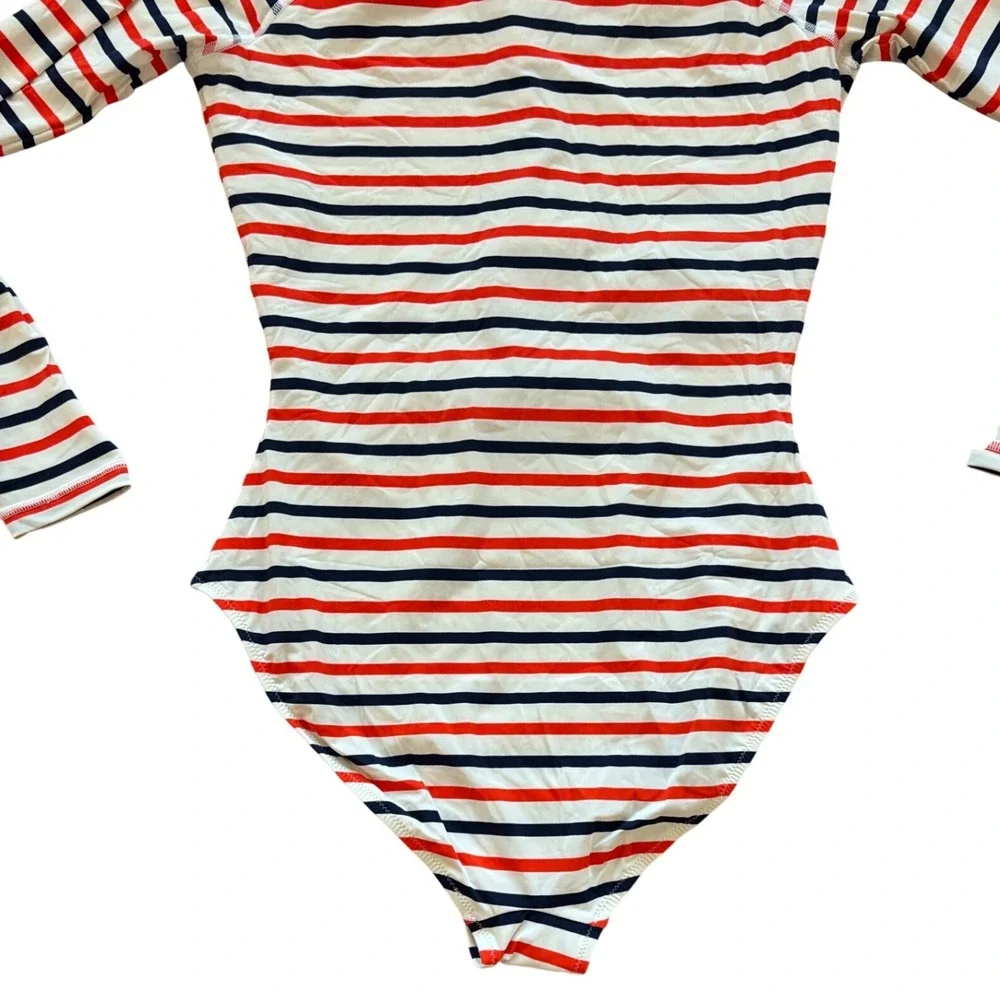 J.Crew Nautical Stripe Long Sleeve Rash Guard One Piece Swimsuit Red Navy size 6